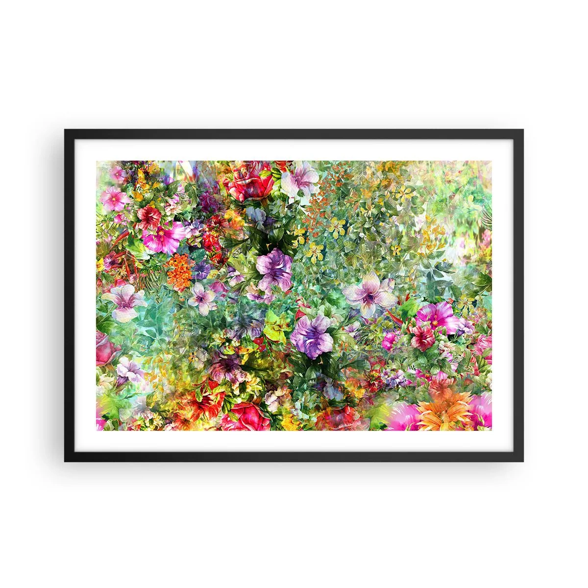 Poster în ramă neagră - Să ne pierdem în flori - 70x50 cm