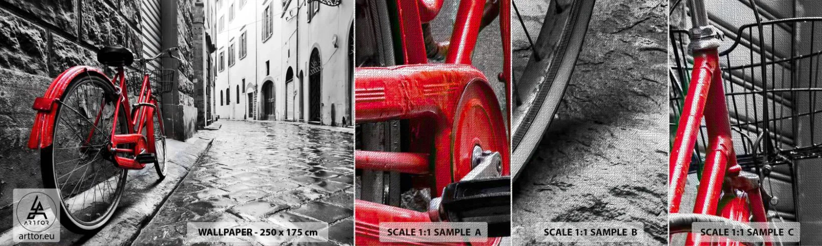 Mostră tapet Premium Canvas - Adevărata frumusețe nu îmbătrânește - Oraș, Arhitectură, Bicicleta - 100x30 cm