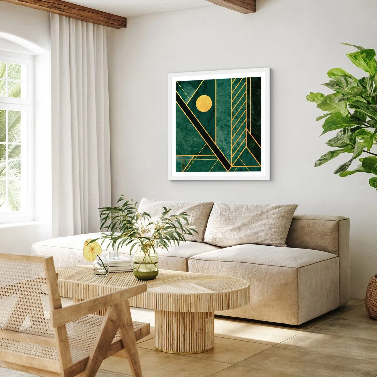 Poster în ramă albă - Dinamica aurului și a azurului - 60x60 cm