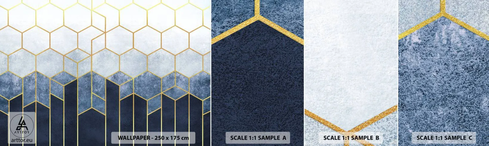 Mostră de Tapet Standard Eco - Compoziție în ritm sincopat - Abstracția, Bucată, Hexagon - 100x30 cm