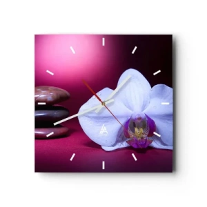 Ceas de perete - Ceas pe sticlă - Un studiu al prospețimii în mov - 30x30 cm