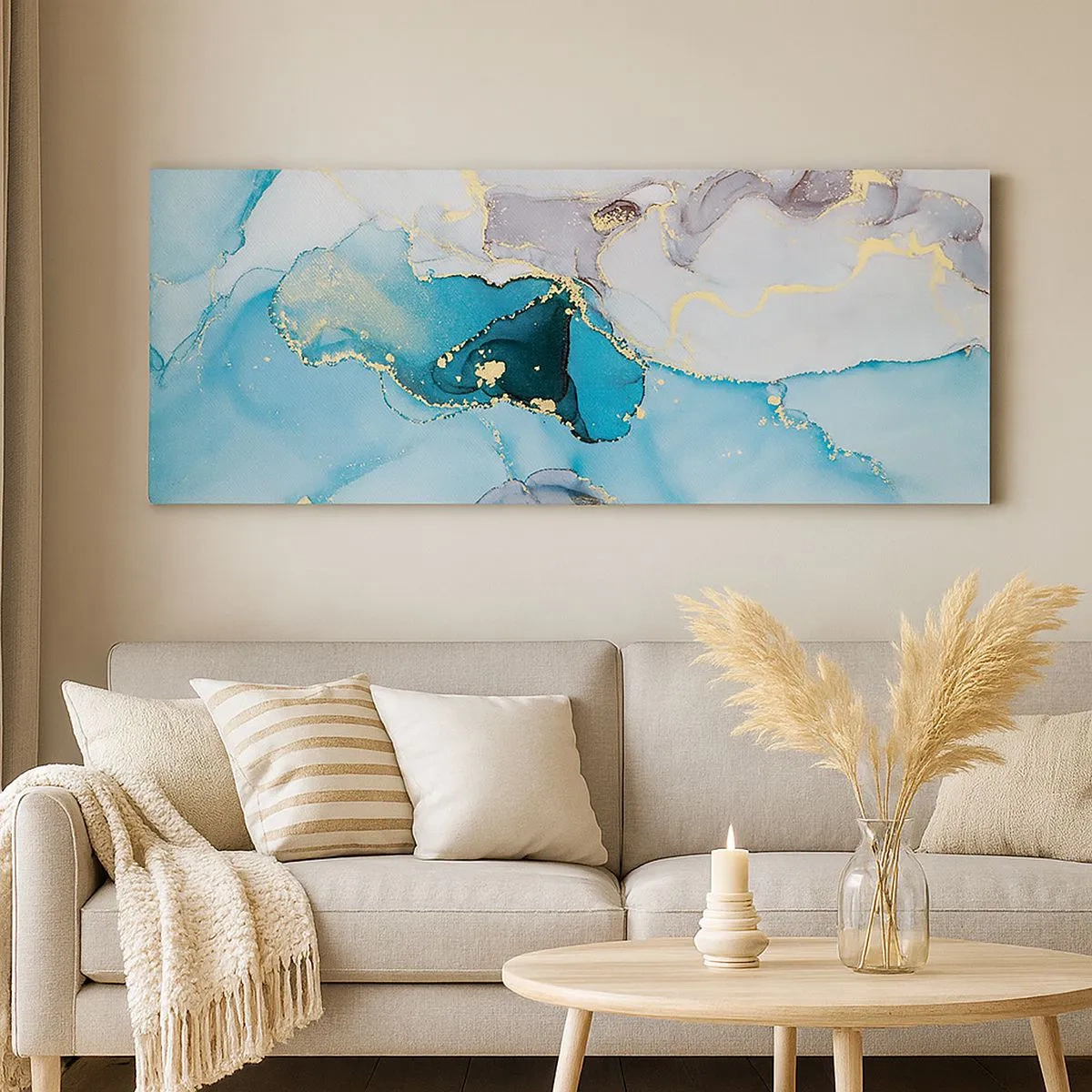 Tablou pe pânză - Un studiu al întâlnirii dintre gri și turcoaz - 100x40 cm