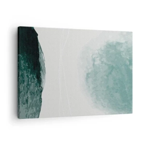 Tablou pe pânză Canvas - O compoziție abstractă delicată în nuanțe de verde cu forme subtile pe un fundal deschis. - 70x50cm - Întâlnire cu ceața - Decorațiune modernă pentru perete pentru living și dormitor ARTTOR