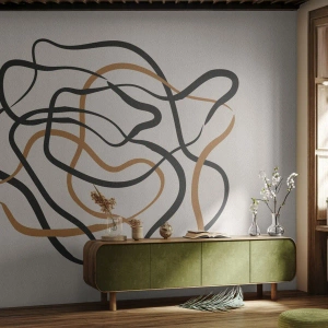 Tapet Standard Eco - Linii abstracte în negru și maro pe un fundal bej - 100x70cm - Totul s-a încurcat - Decorațiune modernă pentru perete pentru living și dormitor ARTTOR