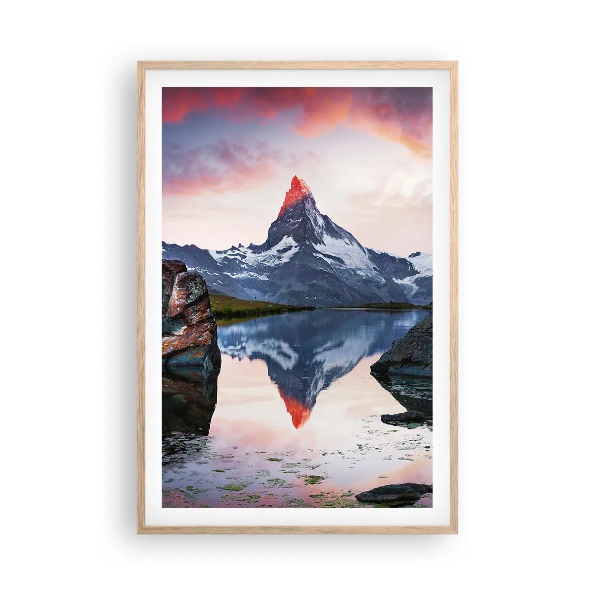 Poster în ramă de stejar deschis - Inima munților este fierbinte - 61x91 cm