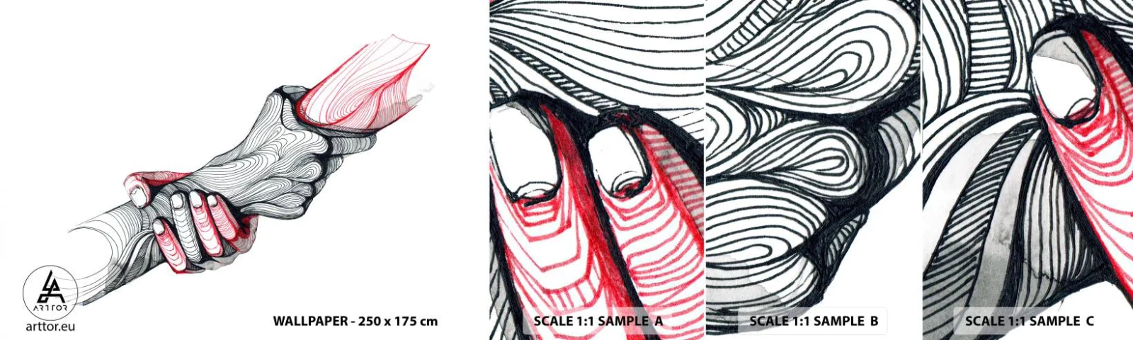 Mostră de Tapet Standard Eco - Ești pe mâini bune - Abstracția, oameni, Mână - 100x30 cm