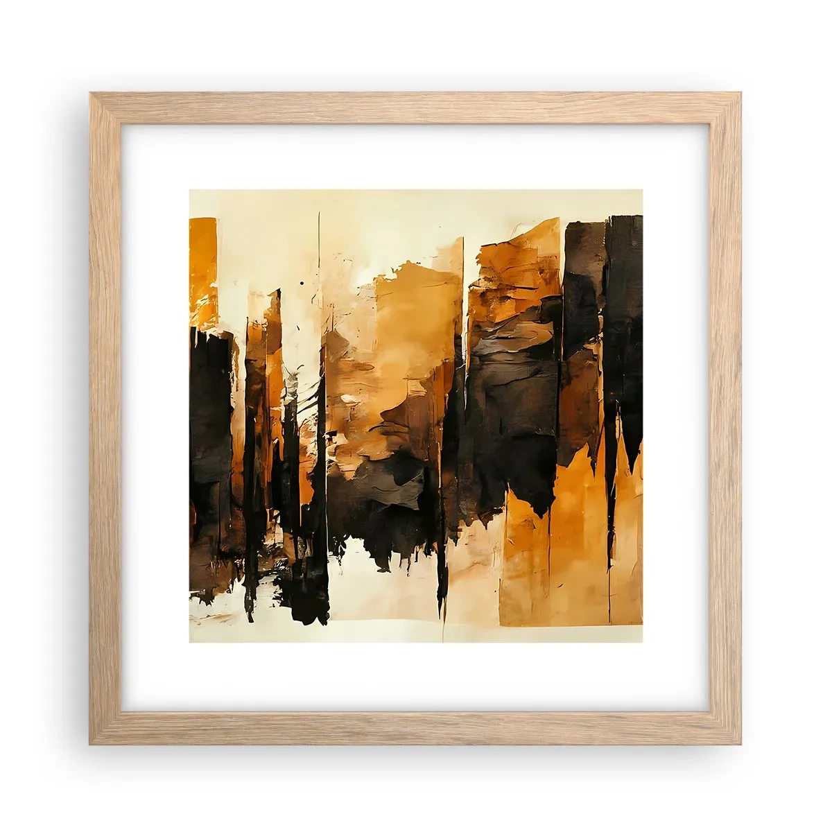 Poster în ramă de stejar deschis - Armonie de negru și auriu - 30x30 cm