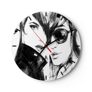 Ceas de perete - Ceas pe sticlă - Două siluete feminine într-un stil schițat - 30x30cm - Frumusețe înmulțită - Decorațiune modernă pentru perete pentru living, bucătărie și dormitor ARTTOR