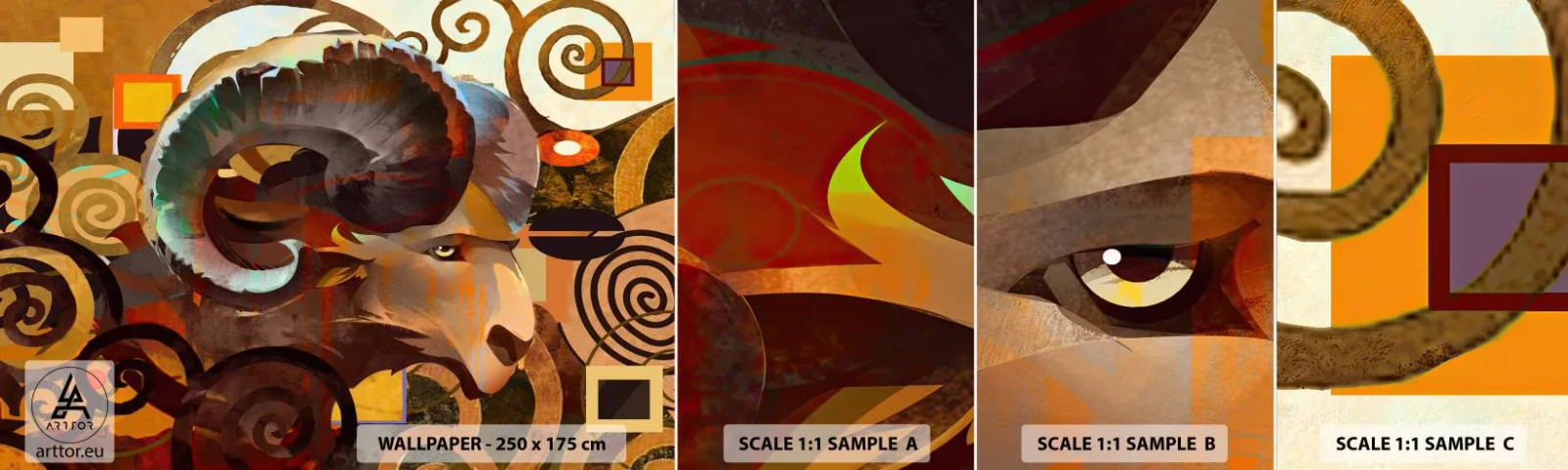 Mostră tapet autocolant Deluxe Sticker - Magii - religii - ritualuri - Abstracția, Berbec, Grafică - 100x30 cm