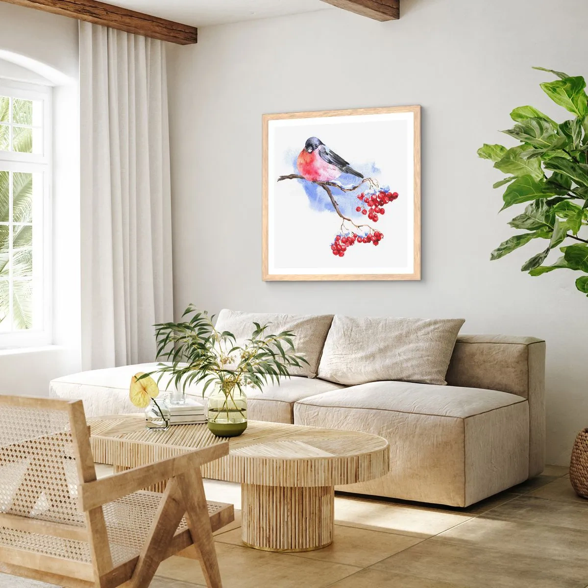 Poster în ramă de stejar deschis - Iarna în culori - 40x40 cm