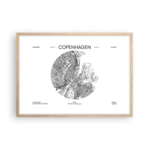 Poster în ramă de stejar deschis - Anatomia Copenhagăi - 70x50 cm