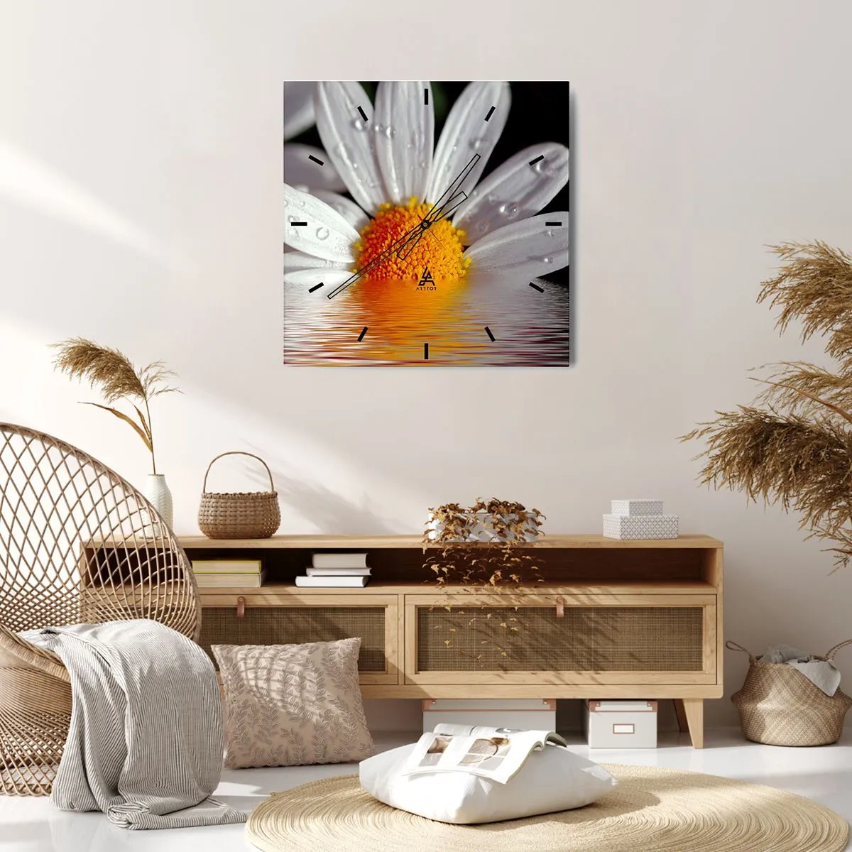 Ceas de perete - Ceas pe sticlă - Răsăritul soarelui al Margaretei - 40x40 cm