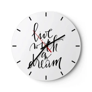 Ceas de perete - Ceas pe sticlă - Litere minimaliste negre pe fundal alb - 30x30cm - Of course - Decorațiune modernă pentru perete pentru living, bucătărie și dormitor ARTTOR