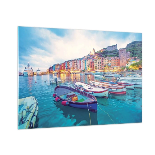 Tablou pe sticlă - O seară plină de culoare în port - 100x70 cm