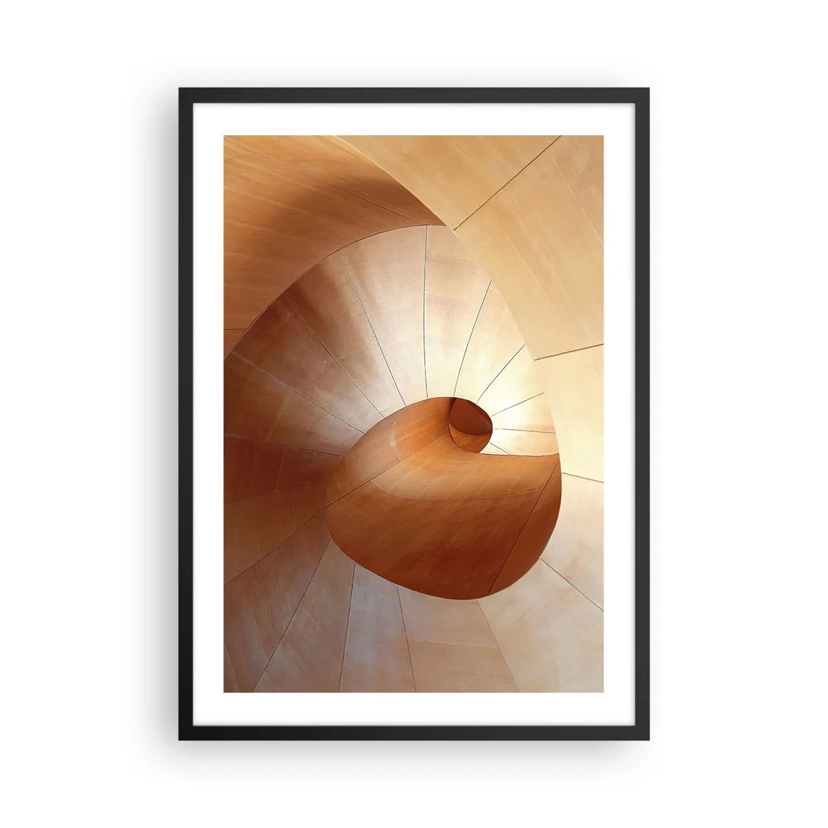Poster în ramă neagră - Structură spiralată din lemn cu o nuanță aurie - 50x70cm - Serpentină arhitecturală - Decorațiune modernă pentru perete pentru living și dormitor ARTTOR