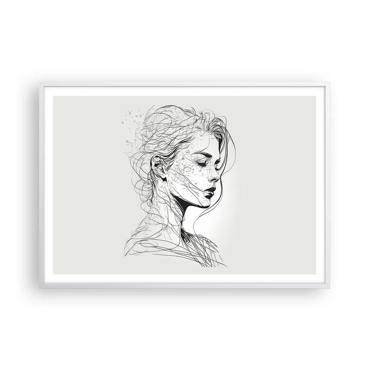 Poster în ramă albă - Desenată cu linii - 100x70 cm