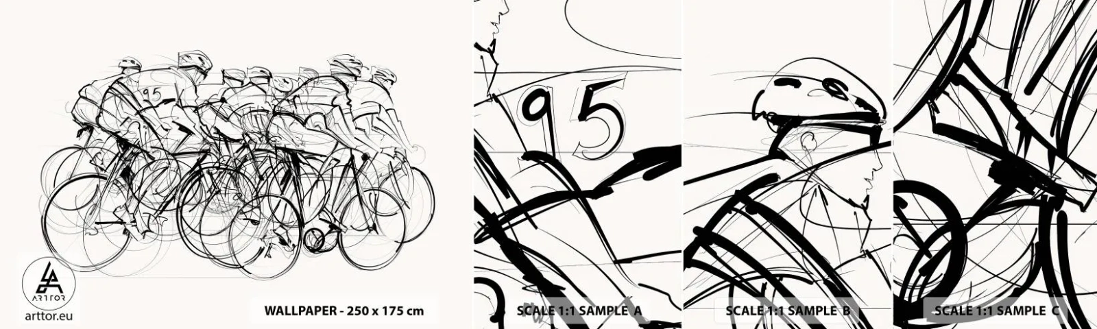 Mostră de Tapet Standard Eco - Mână în mână - Grafică, Bicicleta, Sport - 100x30 cm