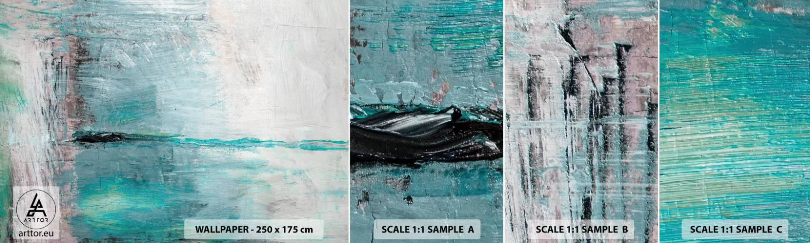 Mostră tapet autocolant Deluxe Sticker - Orizontal în albastru - Abstracția, Bucată, Model modern - 100x30 cm