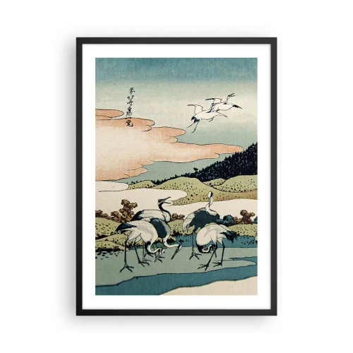 Poster în ramă neagră - Artă tradițională japoneză cu cocori într-un peisaj natural - 50x70cm - În mod japonez - Decorațiune modernă pentru perete pentru living și dormitor ARTTOR