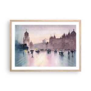 Poster în ramă de stejar deschis - Într-o ceață ploioasă - 70x50 cm