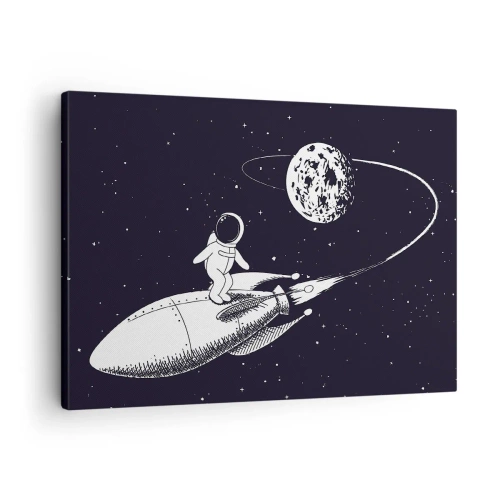 Tablou pe pânză Canvas - Astronautul pe o rachetă în spațiu - 70x50cm - Surfer spațial - Decorațiune modernă pentru perete pentru living și dormitor ARTTOR