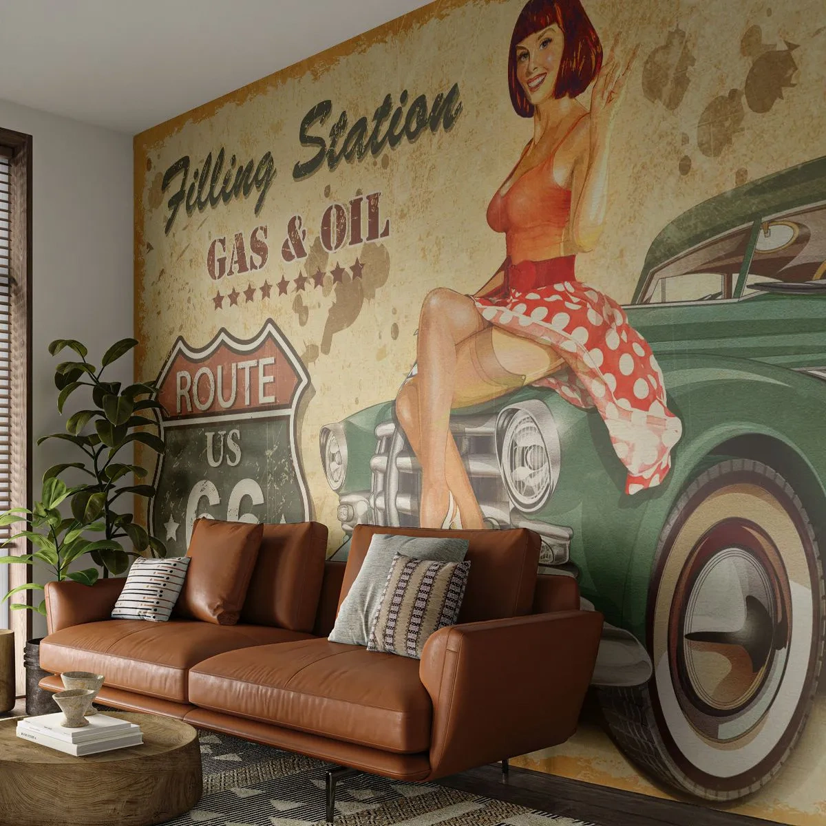 Tapet Premium Sand - Extraordinari ani '40. - Ruta 66, Mașină, Automobile - 100x70 cm