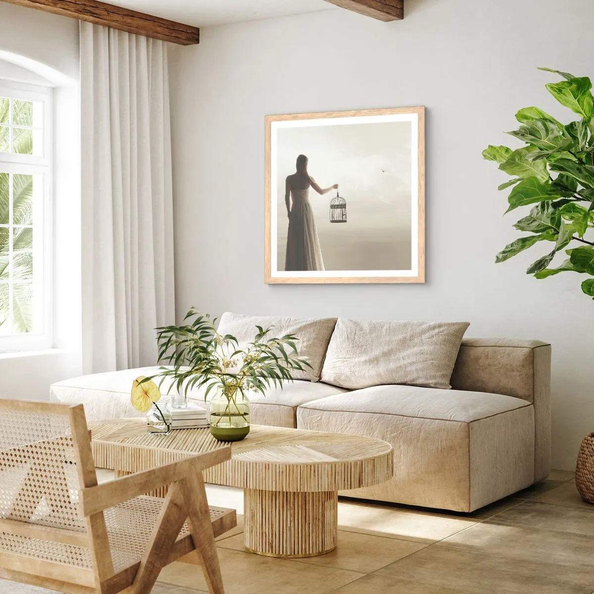 Poster în ramă de stejar deschis - Fii liberă - 30x30 cm