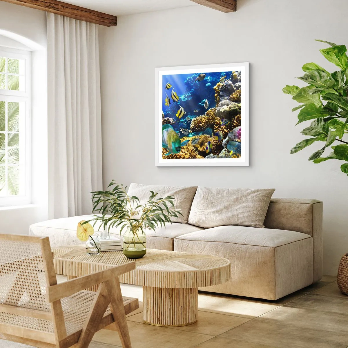 Poster în ramă albă - Trafic intens pe traseul de vacanță - 40x40 cm