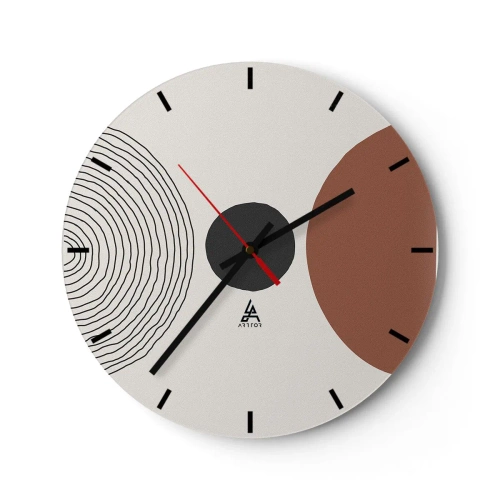 Ceas de perete - Ceas pe sticlă - Linii concentrice și cercuri geometrice în contrast - 30x30cm - În centrul atenției - Decorațiune modernă pentru perete pentru living, bucătărie și dormitor ARTTOR