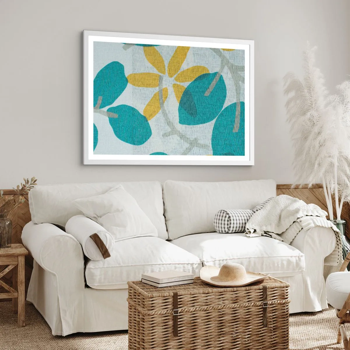 Poster în ramă albă - Printre frunzele de azur - 70x50 cm