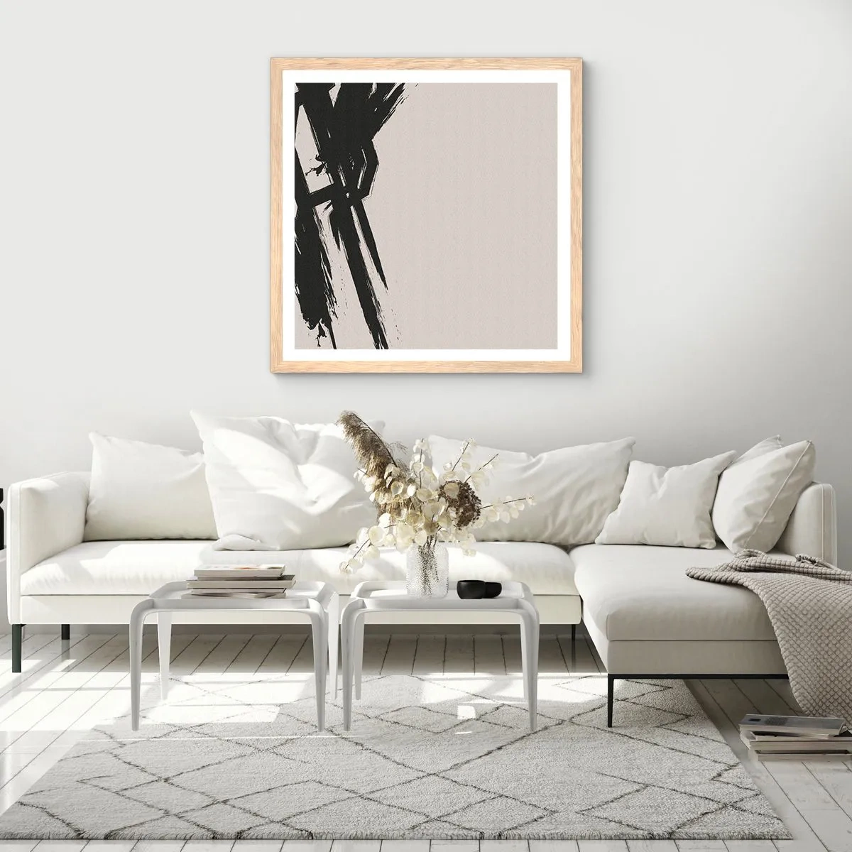 Poster în ramă de stejar deschis - Un impuls de neoprit - 40x40 cm