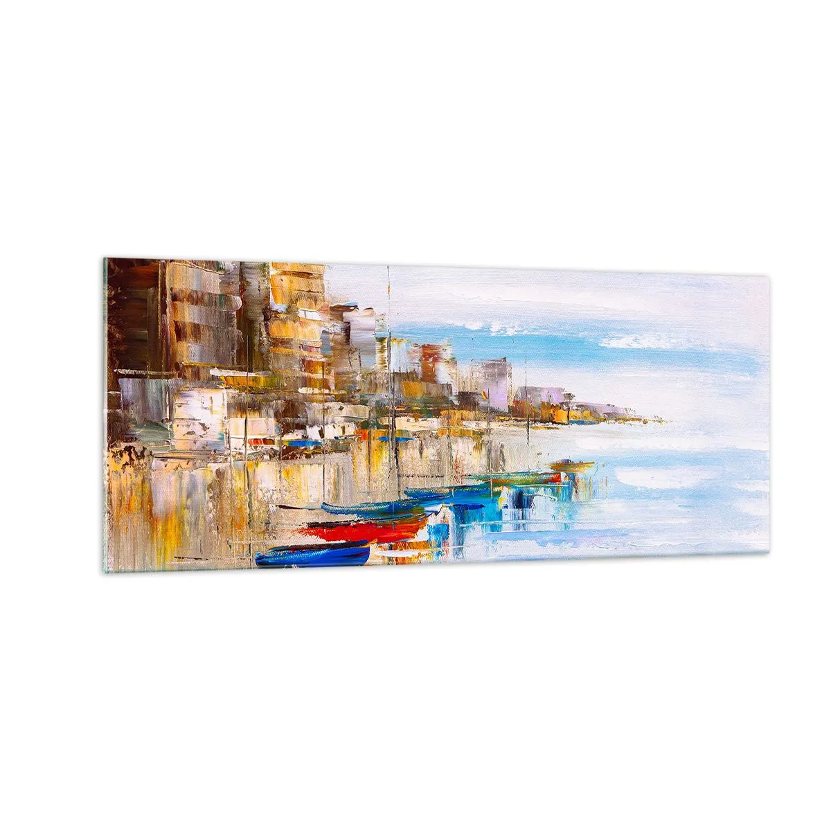 Tablou pe sticlă - Port urban multicolor - 100x40 cm