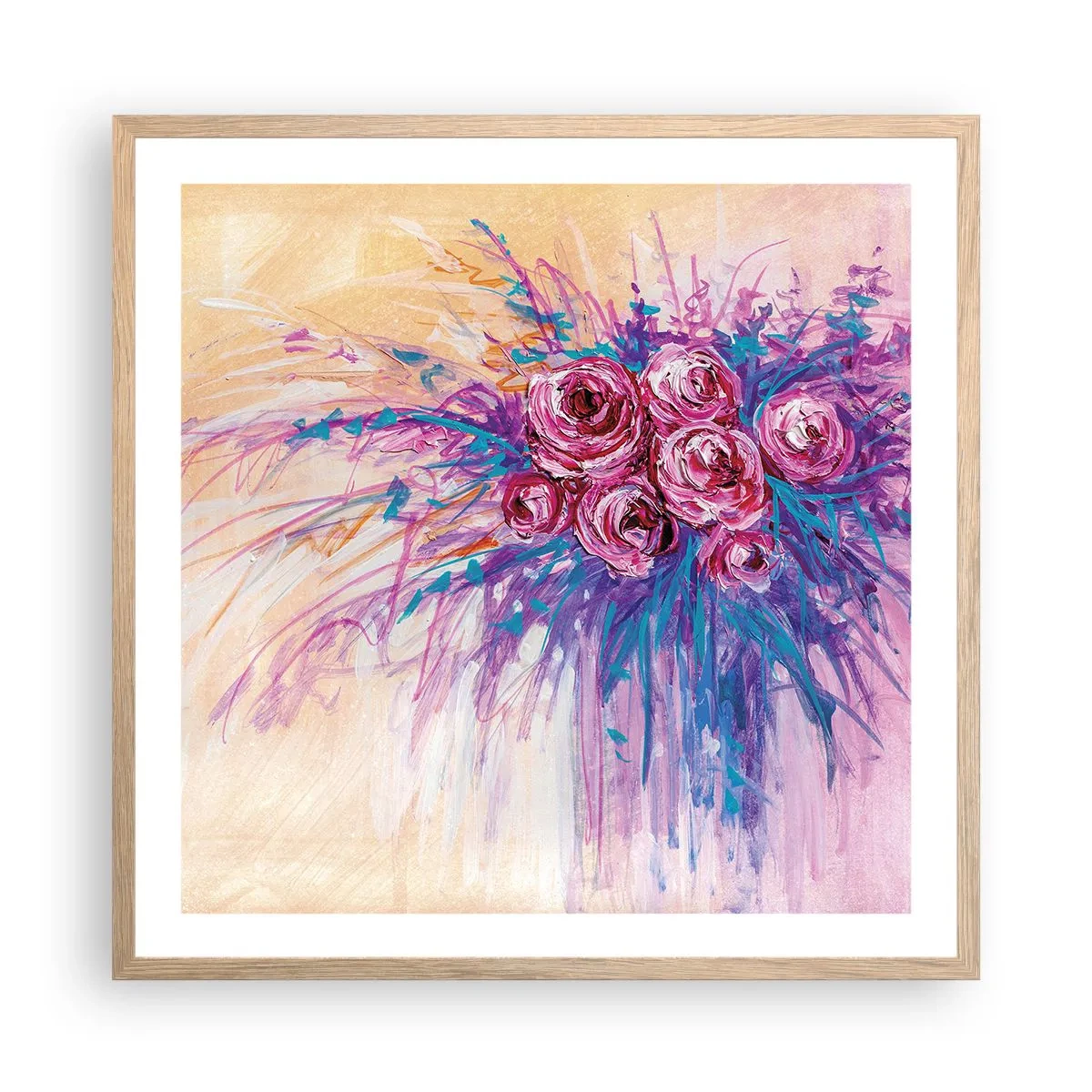 Poster în ramă de stejar deschis - Fântână de trandafiri - 60x60 cm