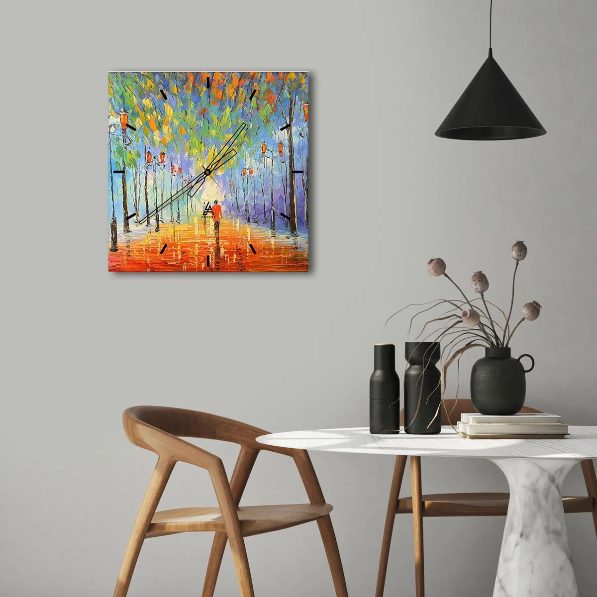 Ceas de perete - Ceas pe sticlă - Cântecul de noapte al ploii - 30x30 cm
