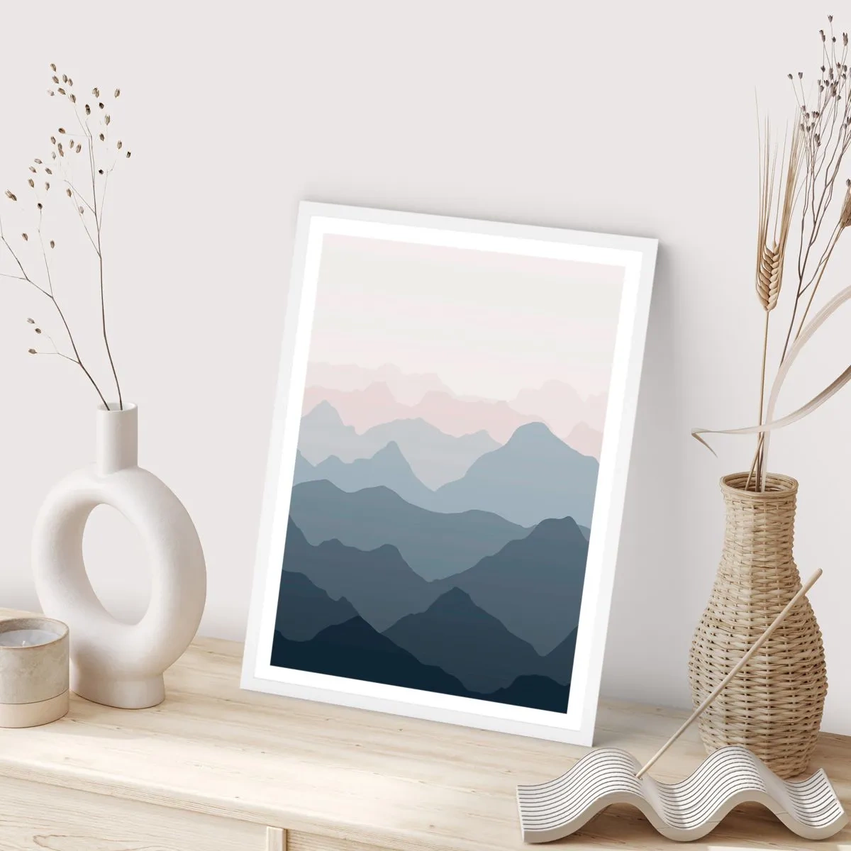 Poster în ramă albă - Valuri de munți - 61x91 cm