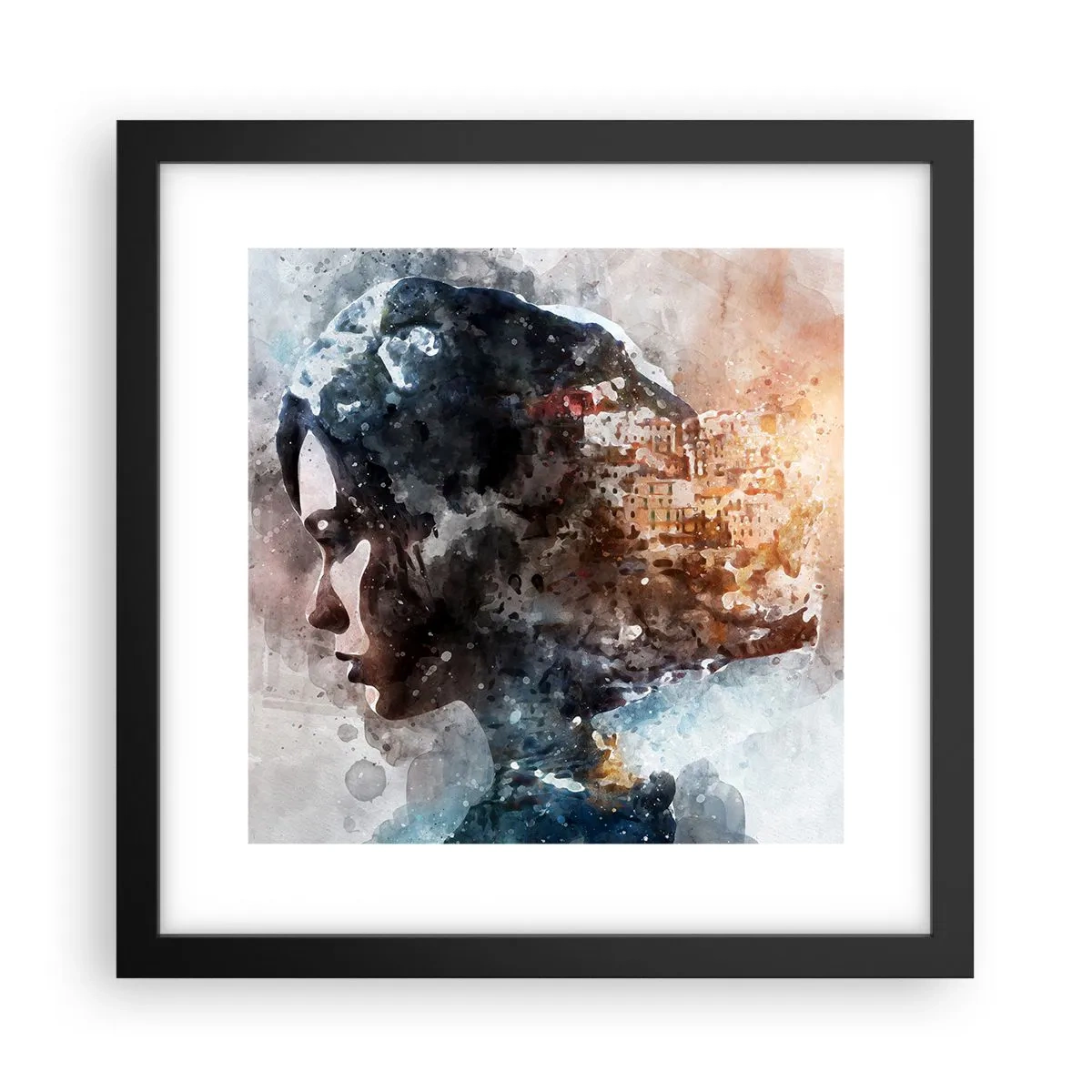 Poster în ramă neagră - Povestea unei fete cu un oraș în fundal - 30x30 cm