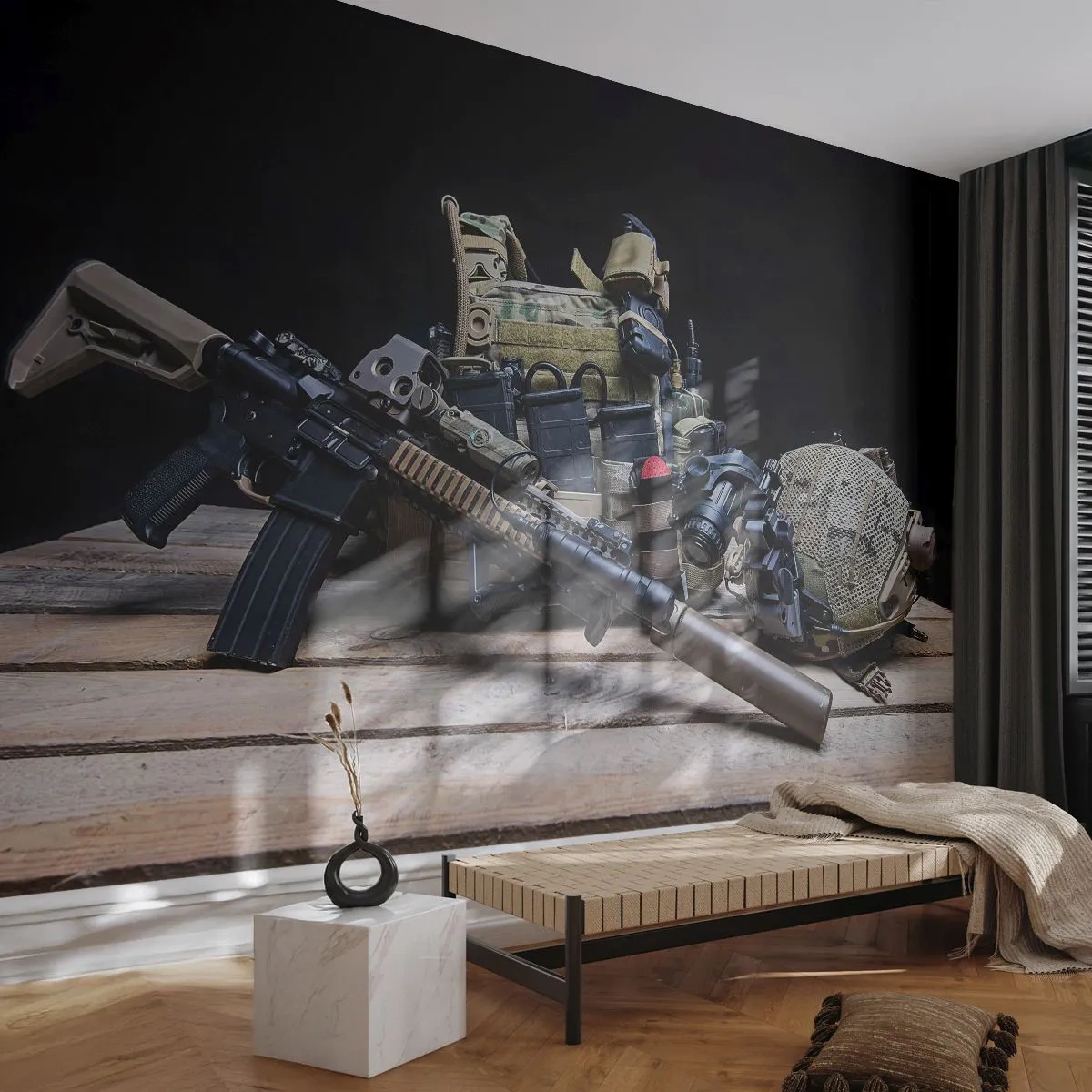 Tapet Premium Canvas - Pe loc repaus! - Militar, Puşcă, Armă - 350x256 cm