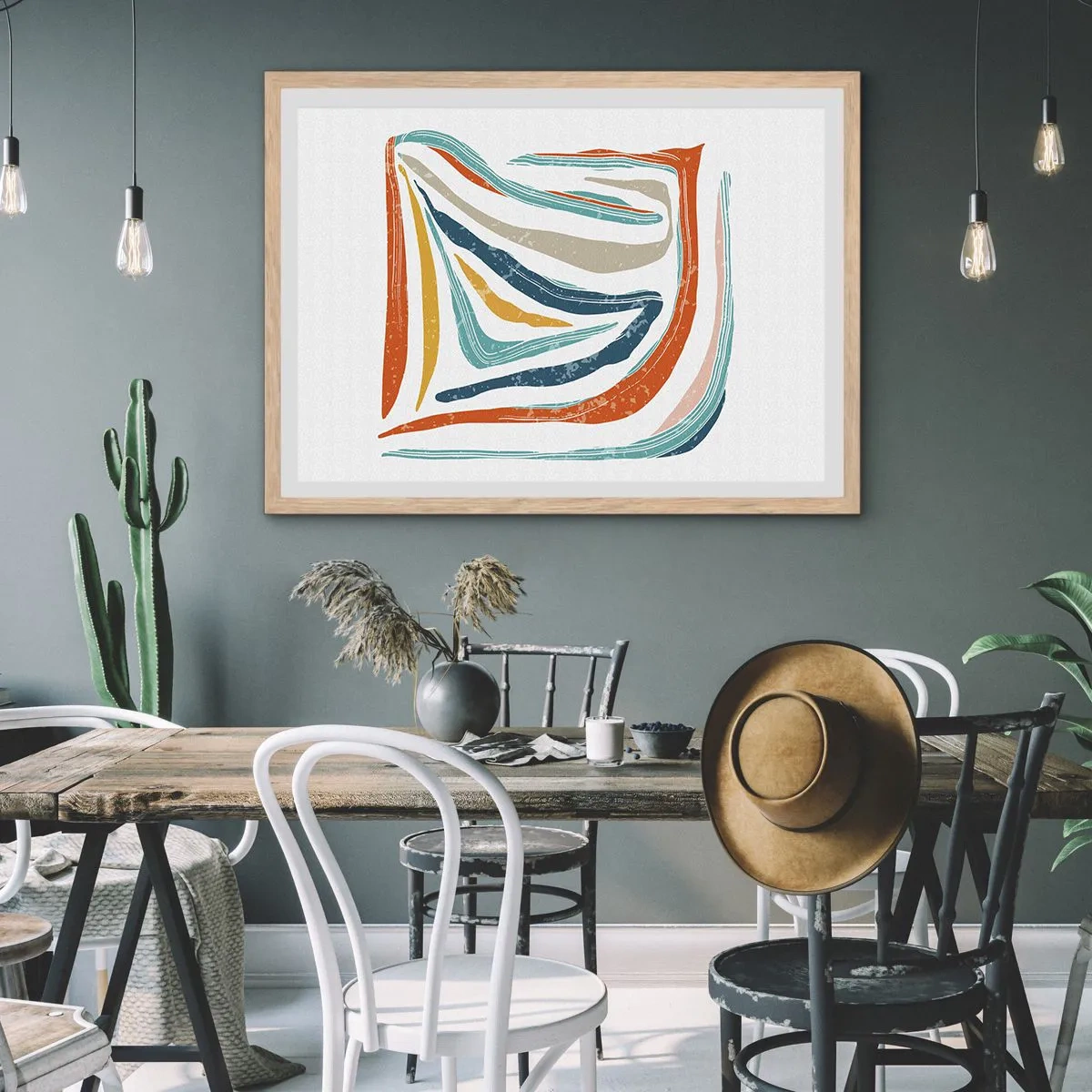 Poster în ramă de stejar deschis - Abstracție prietenoasă și zâmbitoare - 100x70 cm