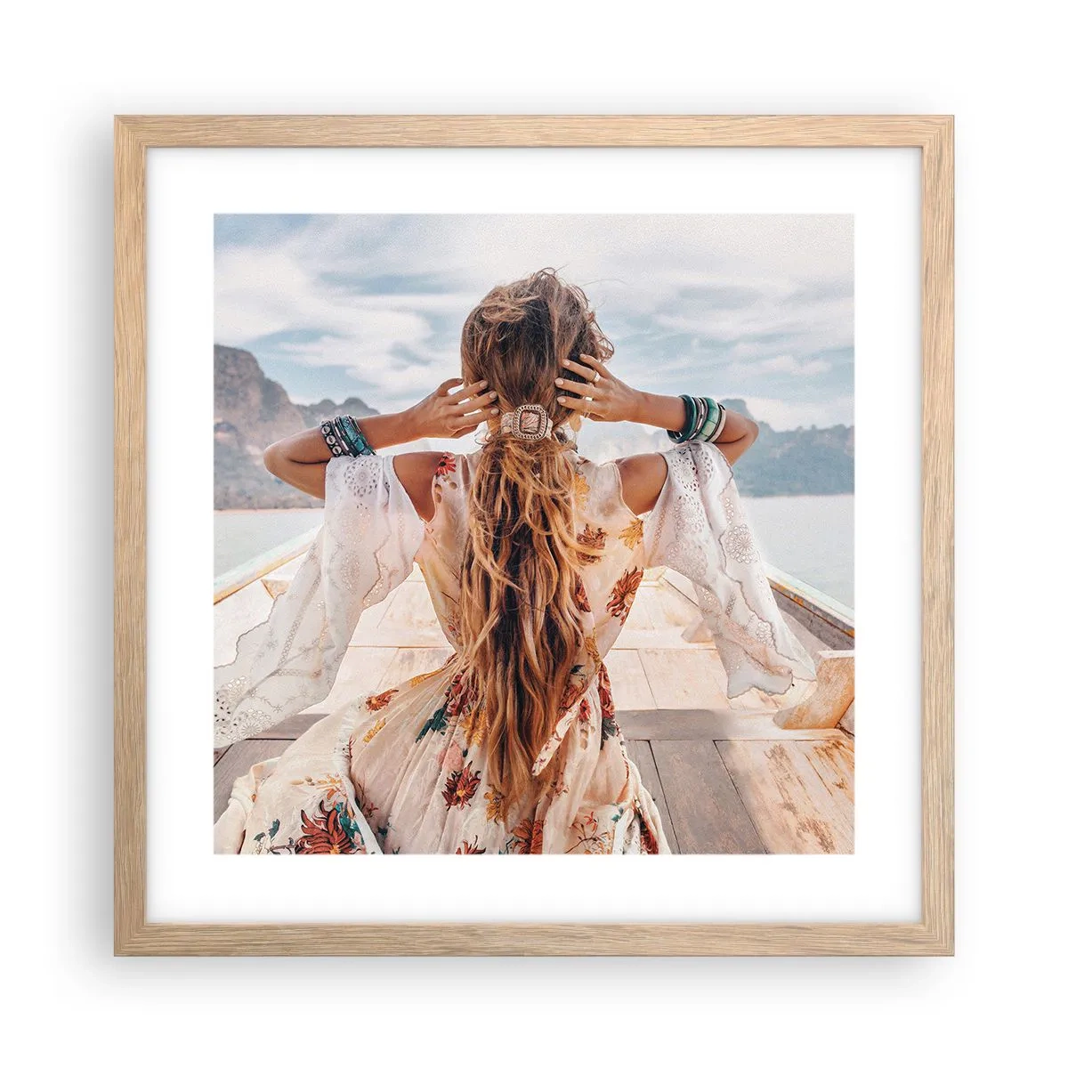 Poster în ramă de stejar deschis - Pe drumul spre fericire - 40x40 cm