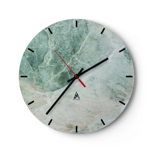 Ceas de perete - Ceas pe sticlă - Model de marmură verde într-o nuanță rece - 30x30cm - Răcoarea nobilă a pietrei - Decorațiune modernă pentru perete pentru living, bucătărie și dormitor ARTTOR