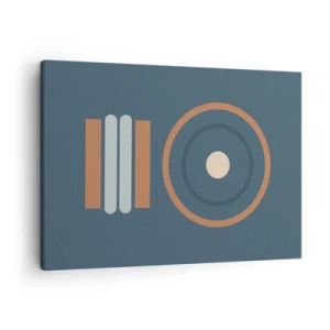 Tablou pe pânză Canvas - O compoziție geometrică cu cercuri și dreptunghiuri în culori discrete. - 70x50cm - Esența problemei - Decorațiune modernă pentru perete pentru living și dormitor ARTTOR