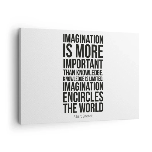 Tablou pe pânză Canvas - Citat inspirațional pe fundal alb cu font negru - 70x50cm - Einstein despre puterea imaginației - Decorațiune modernă pentru perete pentru living și dormitor ARTTOR