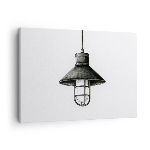 Tablou pe pânză Canvas - Desen al unei lămpi suspendate retro pe fundal alb - 70x50cm - Cu mulți ani în urmă... - Decorațiune modernă pentru perete pentru living și dormitor ARTTOR