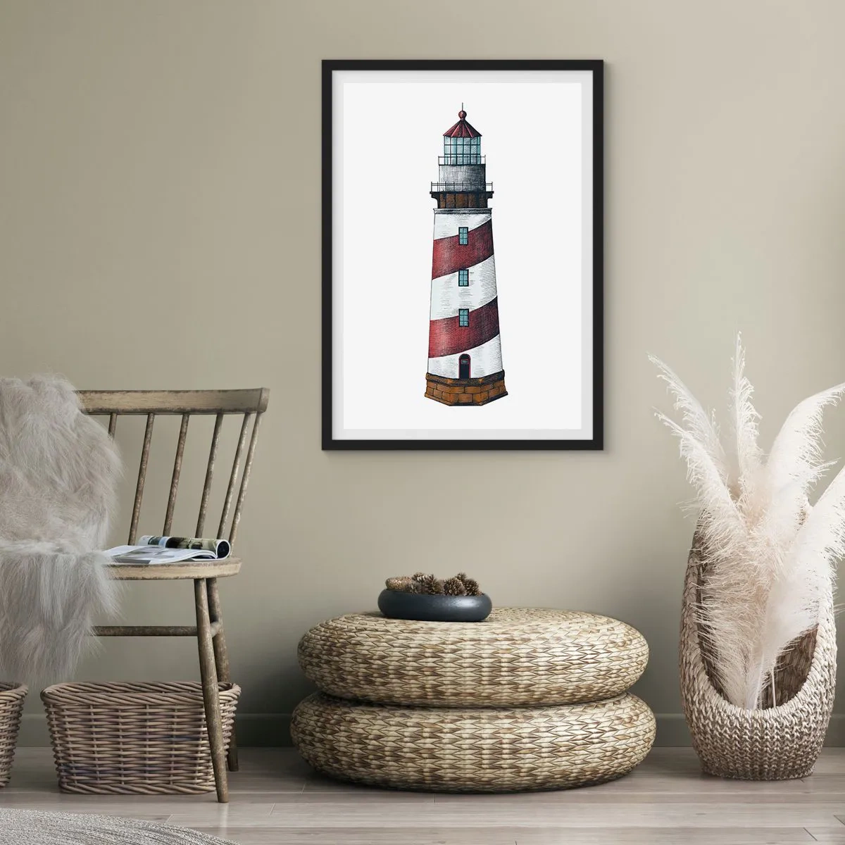 Poster în ramă neagră - Ilustrație de far în stil clasic - 50x70cm - Întotdeauna de veghe - Decorațiune modernă pentru perete pentru living și dormitor ARTTOR