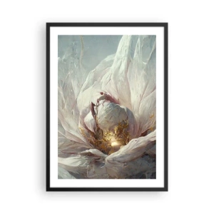 Poster în ramă neagră - O abstracție subtilă cu motiv floral în nuanțe delicate de alb și auriu. - 50x70cm - Înflorește o dată la o sută de ani - Decorațiune modernă pentru perete pentru living și dormitor ARTTOR