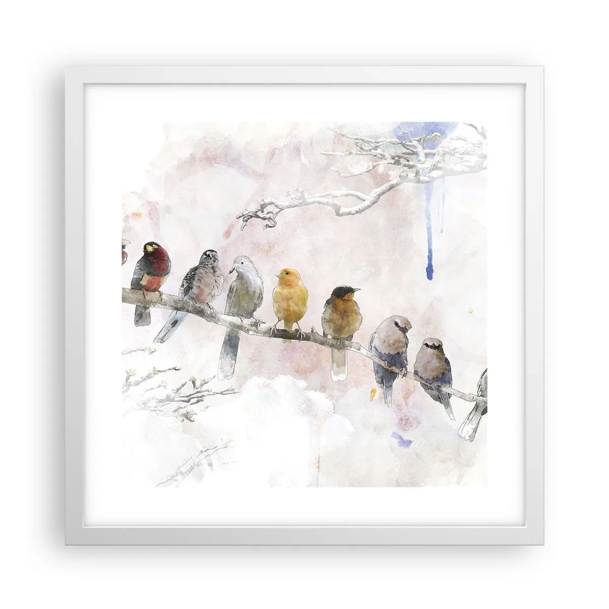 Poster în ramă albă - Întâlnire înaripată - 40x40 cm