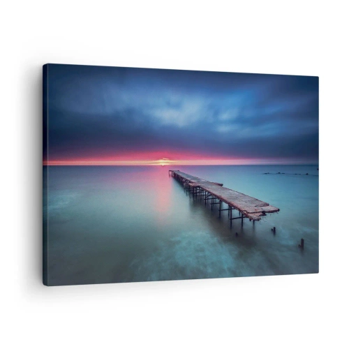 Tablou pe pânză Canvas - Un dig de lemn care duce direct spre mare la apus - 70x50cm - Între cer și pământ - Decorațiune modernă pentru perete pentru living și dormitor ARTTOR