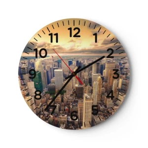 Ceas de perete - Ceas pe sticlă - O metropolă aurită - 40x40 cm