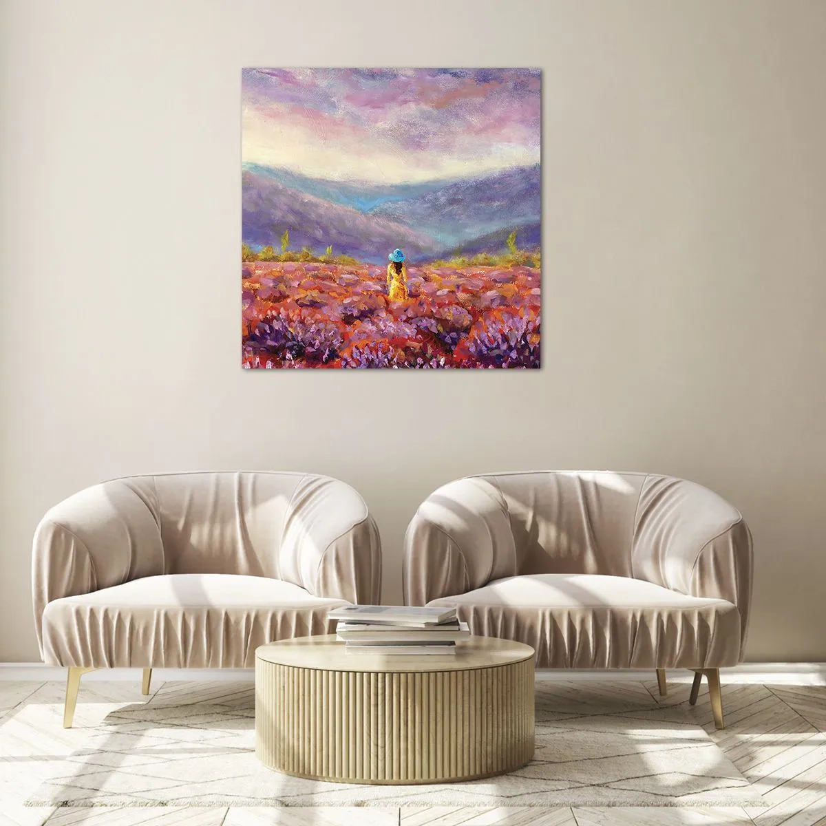 Tablou pe sticlă - Într-o lume de lavandă - 40x40 cm