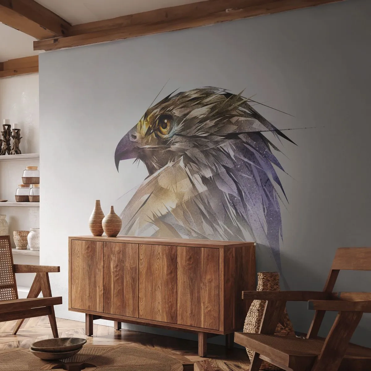 Tapet Standard Eco - Portretul unui războinic - Abstracția, Vultur, Pasăre - 400x280 cm